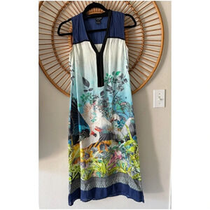 Citron peacock print silk midi dress size XS
